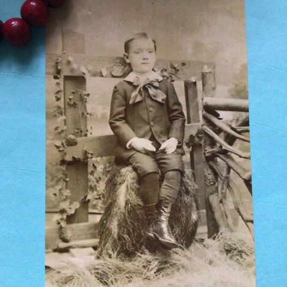Creepy Posed Death Photo Victorian Era Reprint Sepia Boy Against Fence Eyes Open - Picture 3 of 8